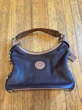 Ghurka Shoulder Bag Womens Brown Leather Pebbled Purse Brass Hardware Handbag